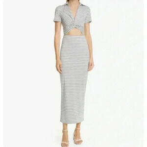 NEW $198 FAVORITE DAUGHTER gray White Striped Twist Front S/s Cutout Dress Sz XL